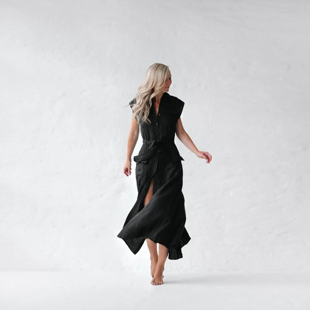 Linen dress kiodo black by Seaside Tones