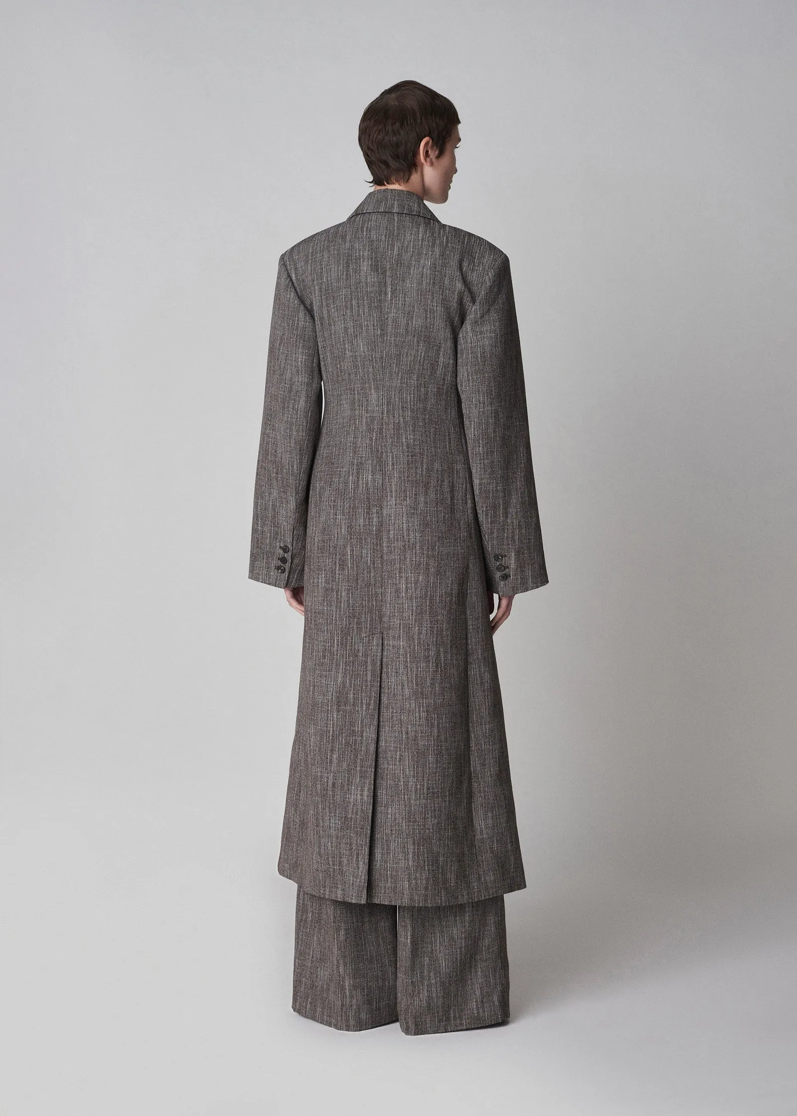 Long Coat in Virgin Wool Melange Suiting - Coffee