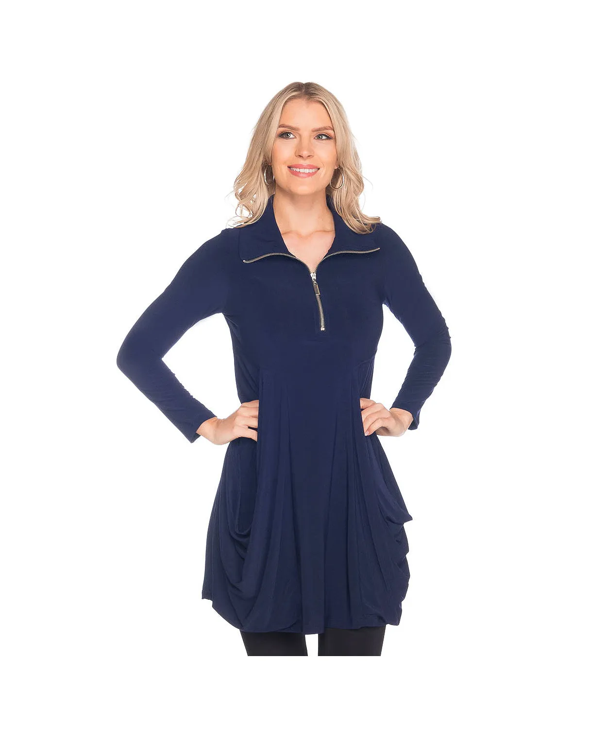 Long Sleeve Zipper Trim Tunic Top