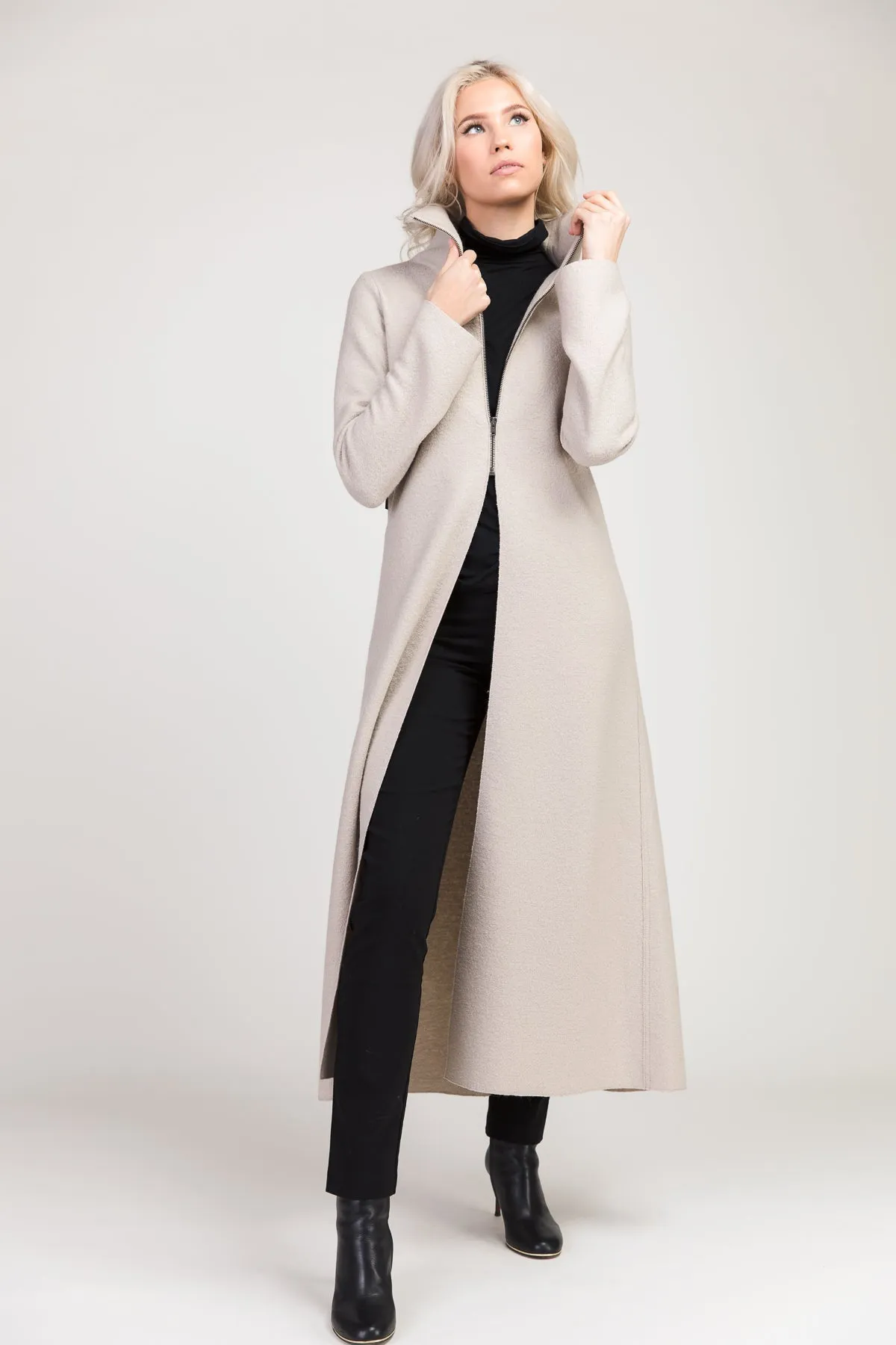 Loru Boiled Wool Coat, Pale