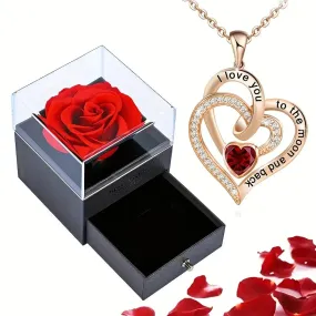 Luxury Love Heart Zircon Necklace With Rose