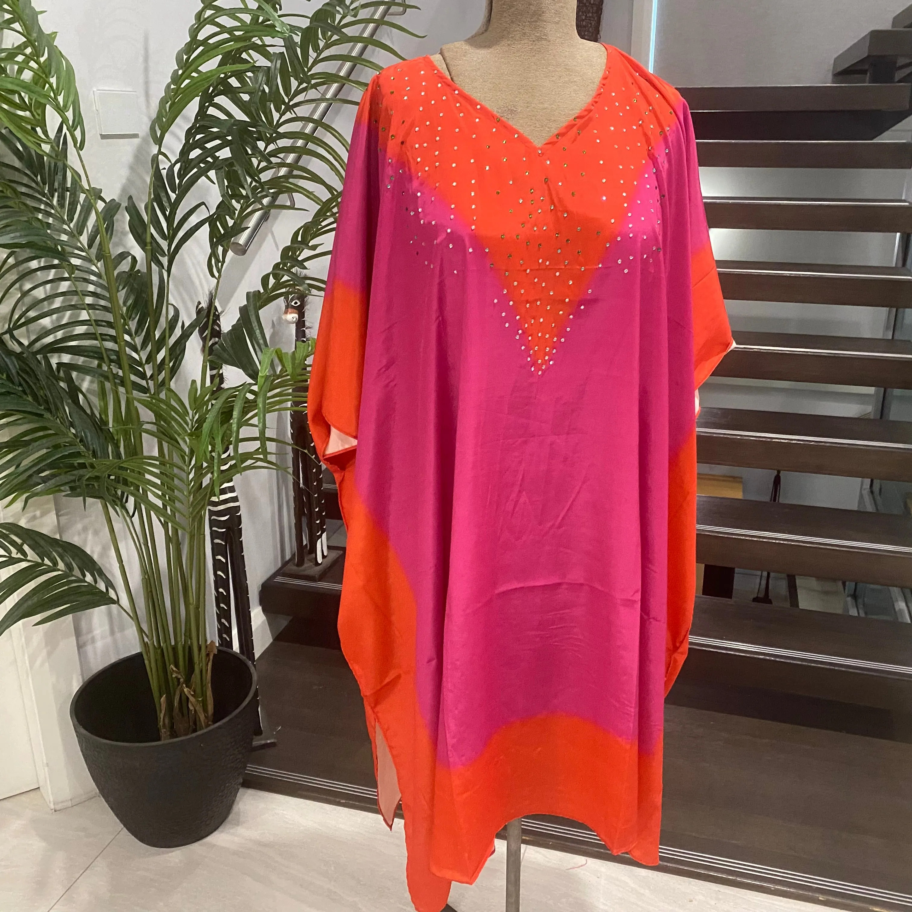 Maya Embellished Silk Mix kaftan Tunic Top  14-26