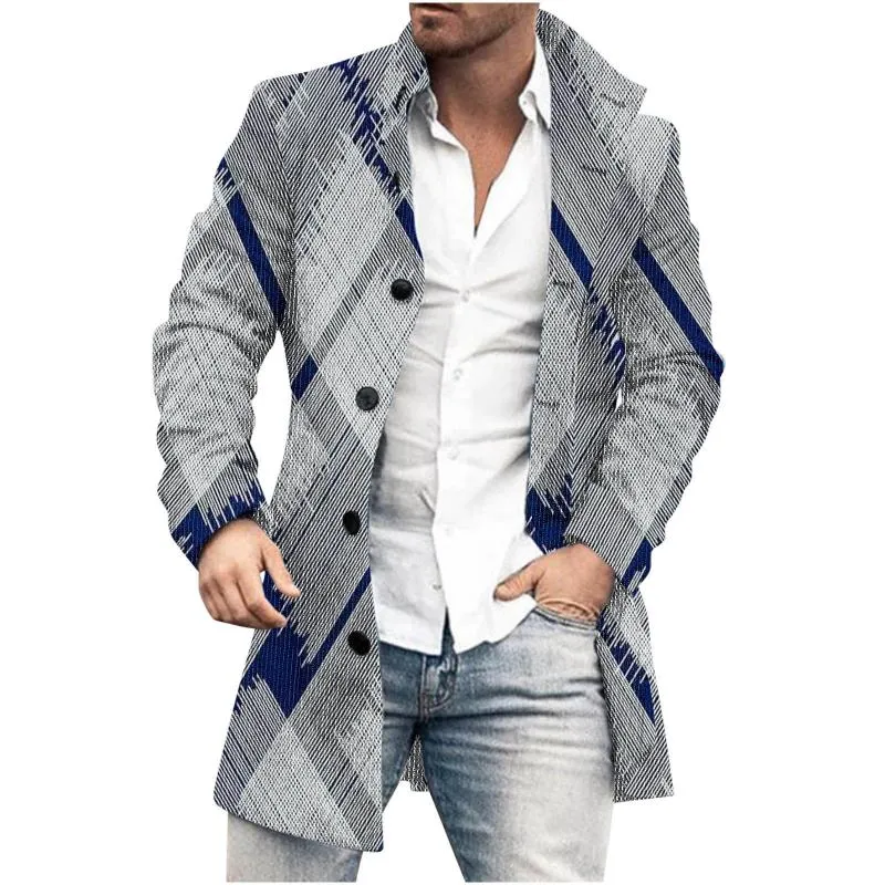 Men's Mid-Length Plaid Print Casual Coat 01053533L