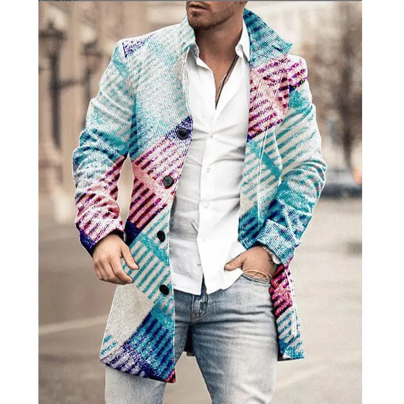 Men's Mid-Length Plaid Print Casual Coat 13775260L