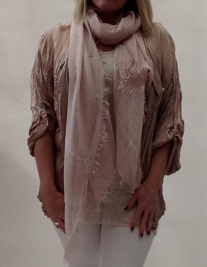 Milan Silk and Sequin Crinkle Shirt in Pink Made In Italy By Feathers Of Italy One Size