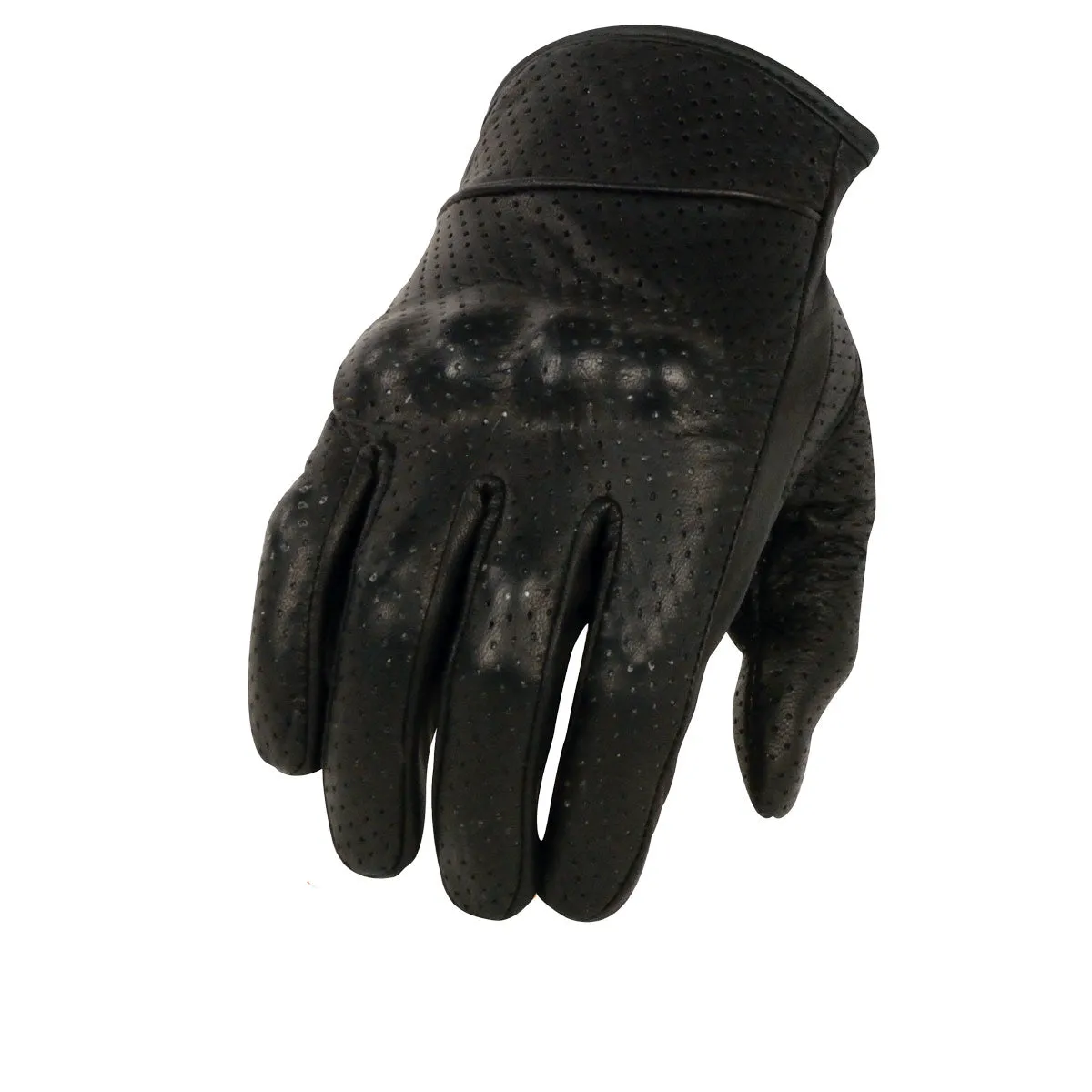 Milwaukee Leather SH812 Men's Black Perforated Leather Gloves with Knuckle Protection