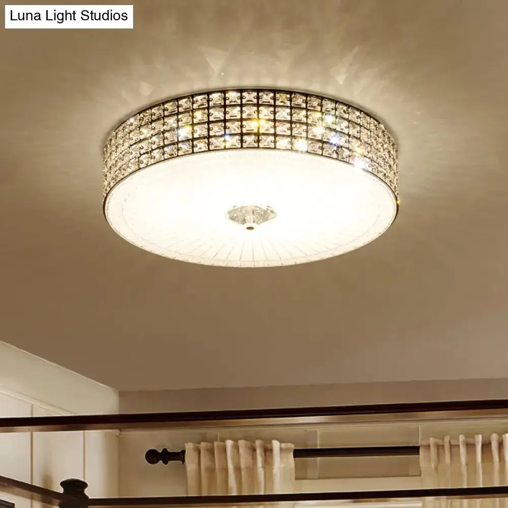 Modern LED Flush Mount Lamp with Clear Crystal Drum Shade - 16"/19.5" Width - Bedchamber Ceiling Light Fixture