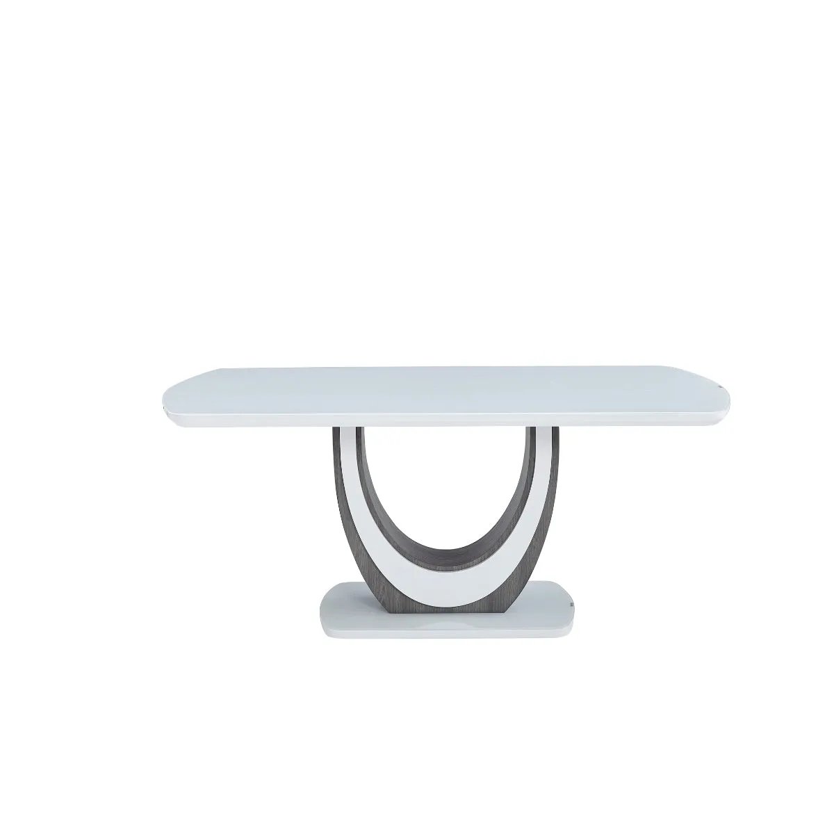 Modern White Glass Dining Table with U-Shaped Pedestal