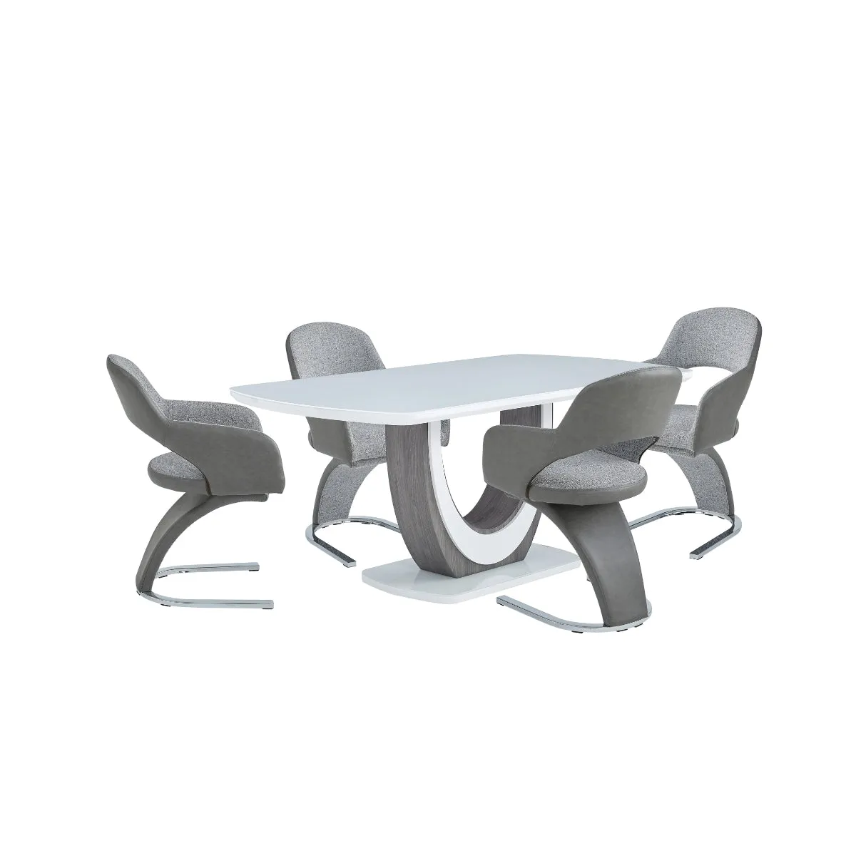 Modern White Glass Dining Table with U-Shaped Pedestal