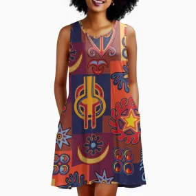 Multicolor Adinkra Symbols Summer Dress