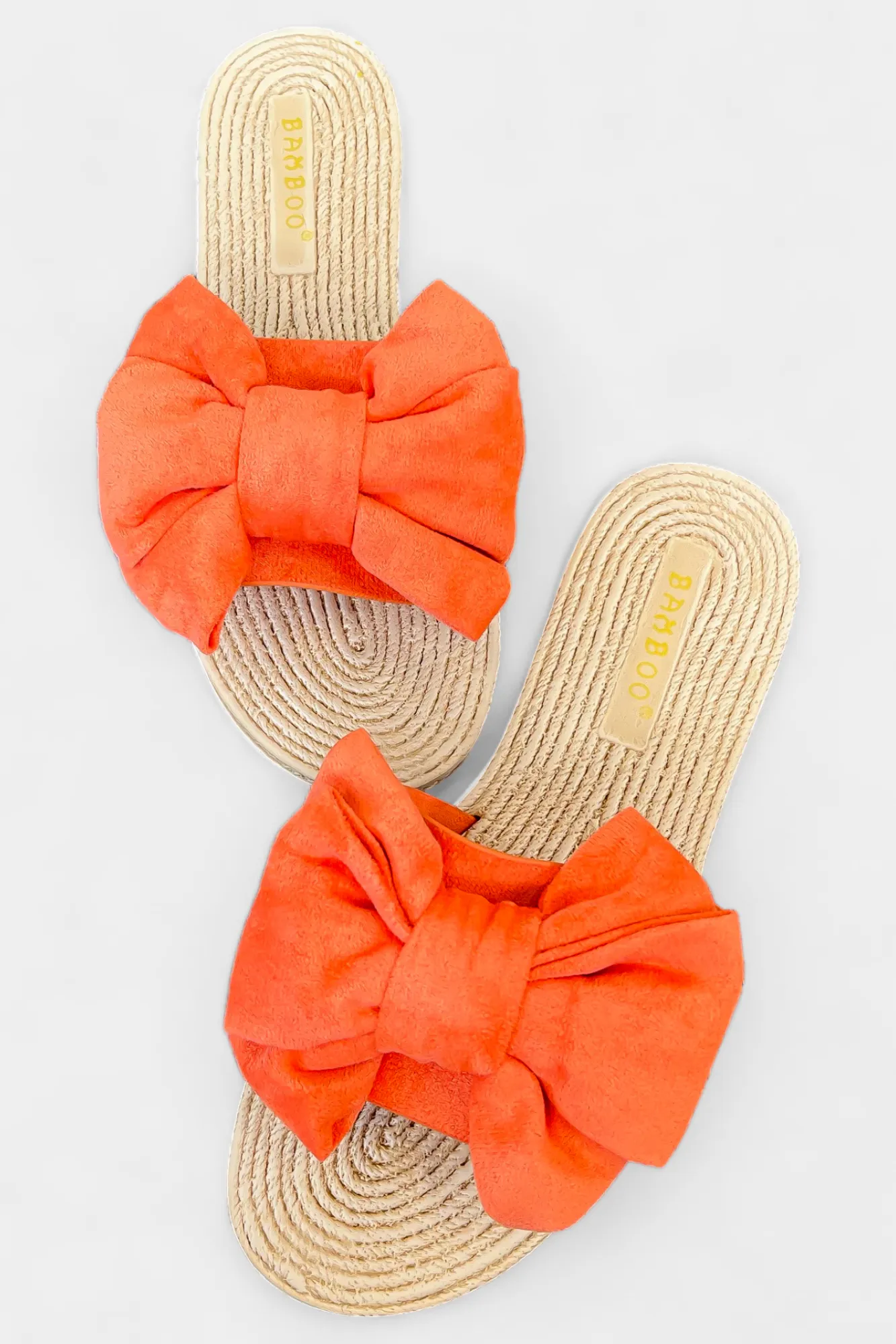 Orange Suede Bow Slip On Sandals