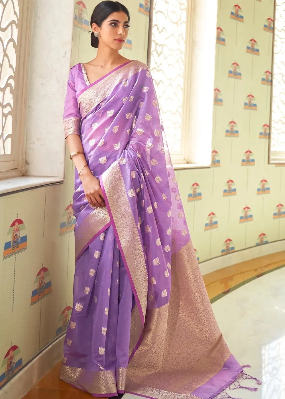 Orchid Violet Zari Woven Linen Silk Saree