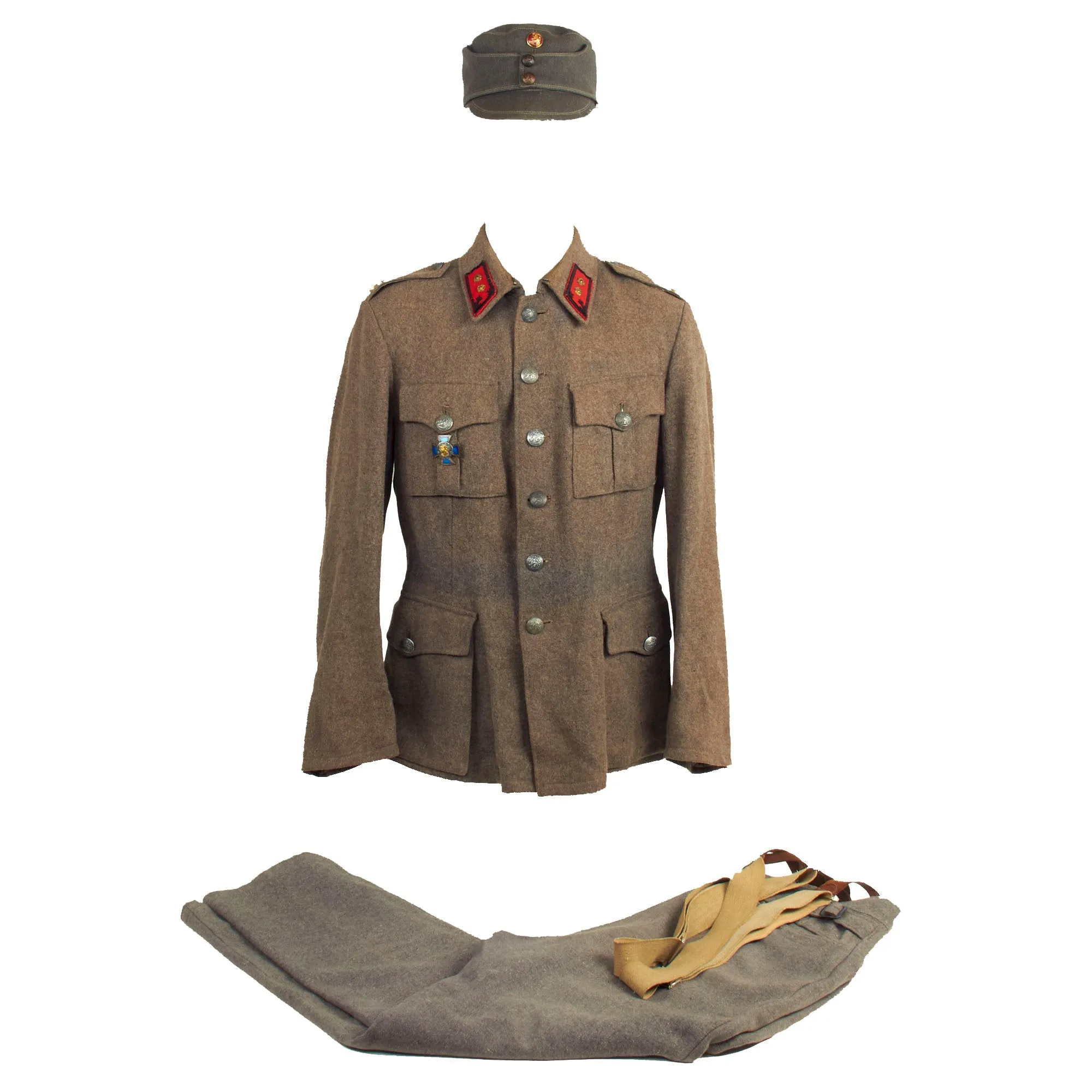 Original Finnish WWII Artillery Lieutenant Colonel Uniform Set Consisting Of Cap, M36 Wool Tunic, Trousers and Greatcoat - Dated 1944