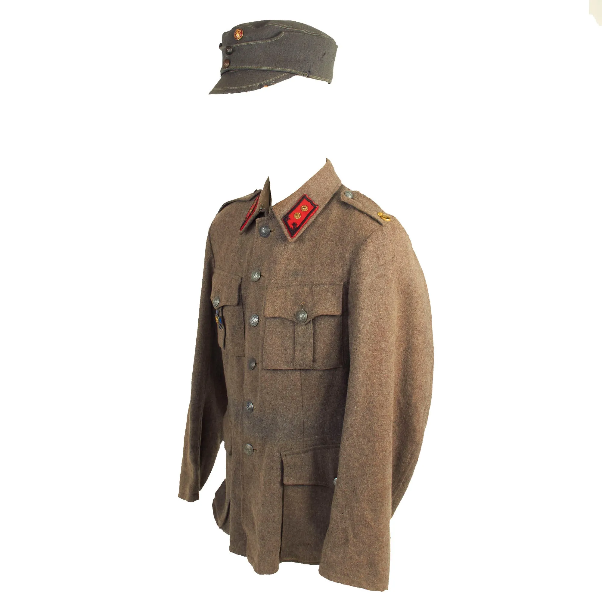 Original Finnish WWII Artillery Lieutenant Colonel Uniform Set Consisting Of Cap, M36 Wool Tunic, Trousers and Greatcoat - Dated 1944