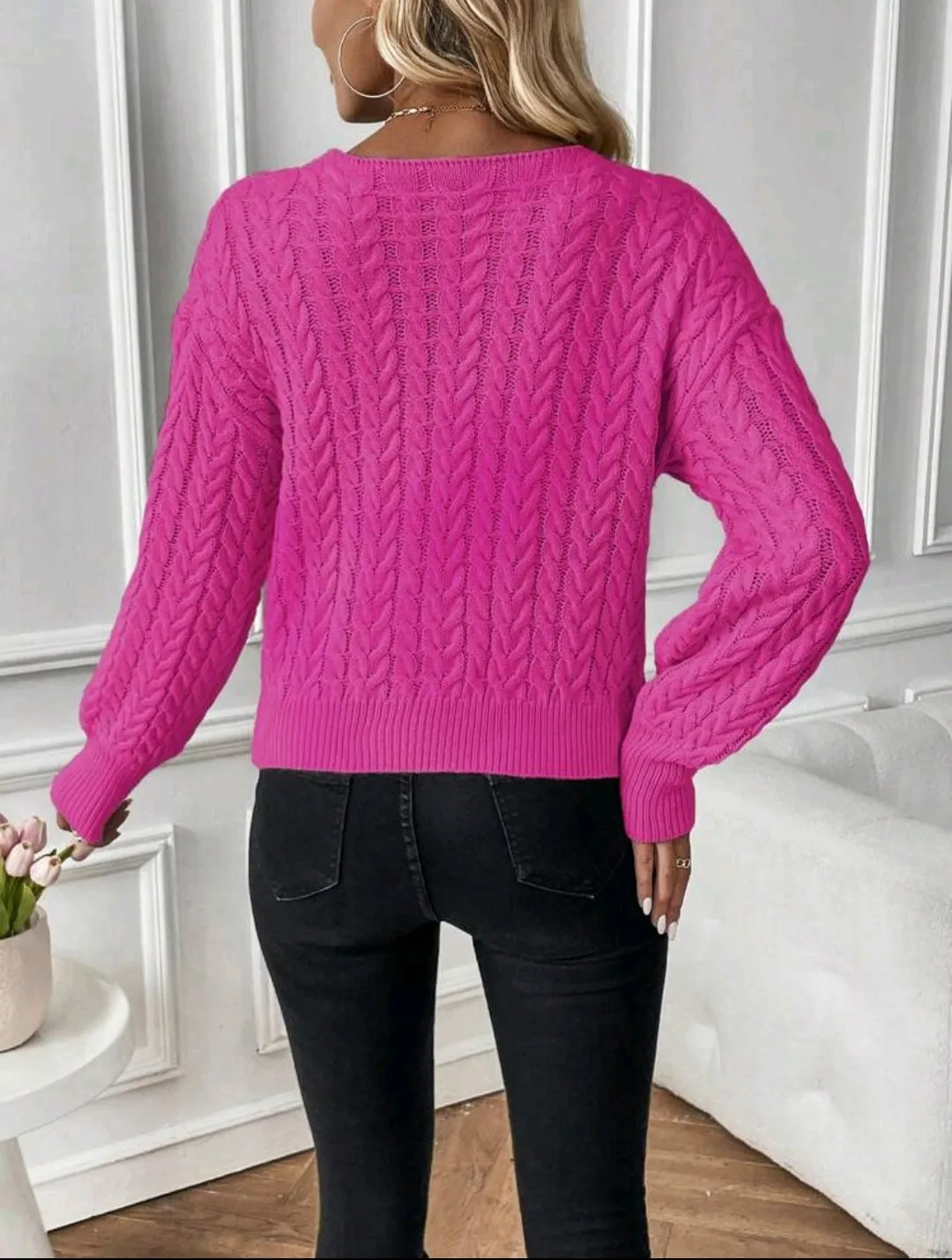 Pink Cross Wrap Drop Shoulder Sweater