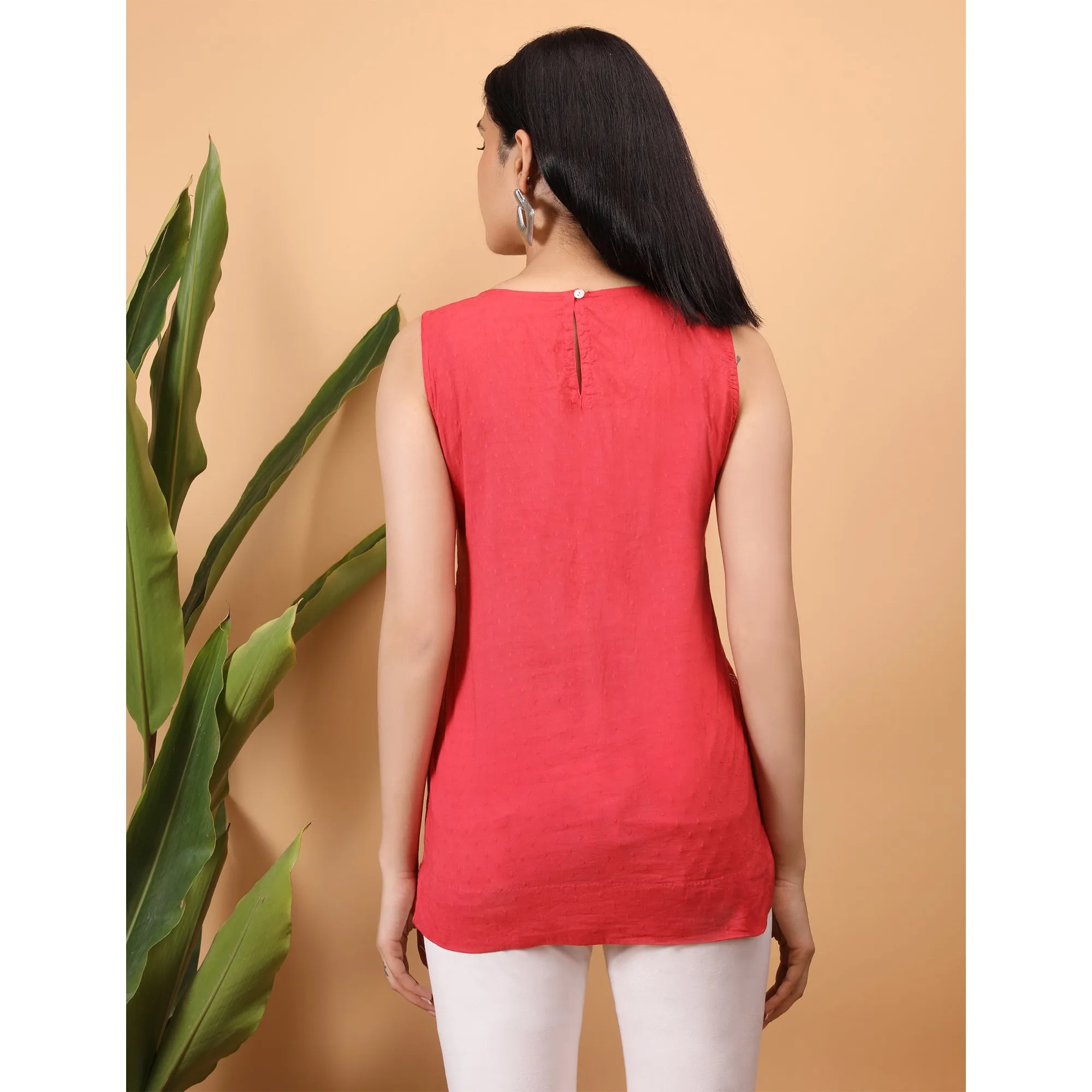 Pink - Shwet Women Red Chikankari Sleevless Top