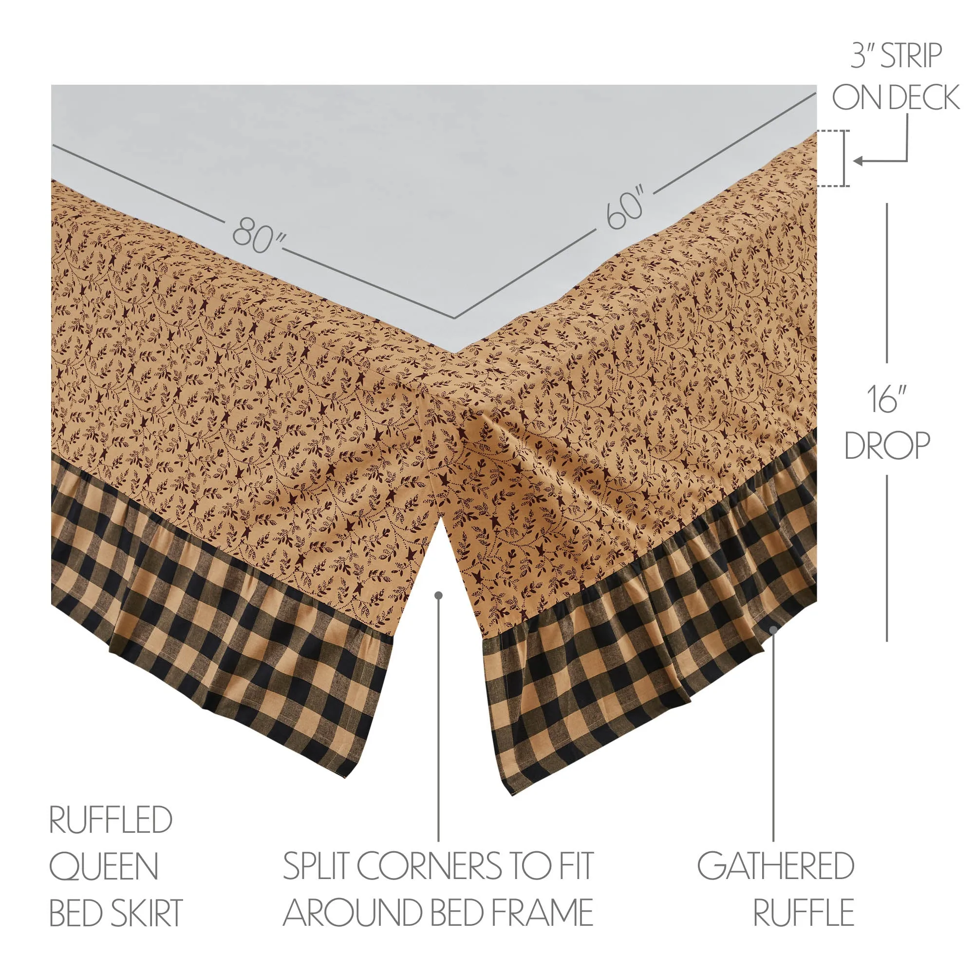 Pip Vinestar Ruffled Queen Bed Skirt 60x80x16 **BACKORDERED UNTIL NOVEMBER 2024**