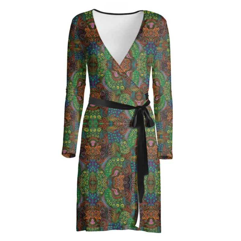 Poofy Swirling Orbits Wrap Dress