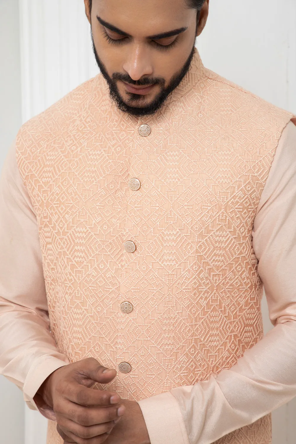 Powder Pink Jacket With Kurta Set