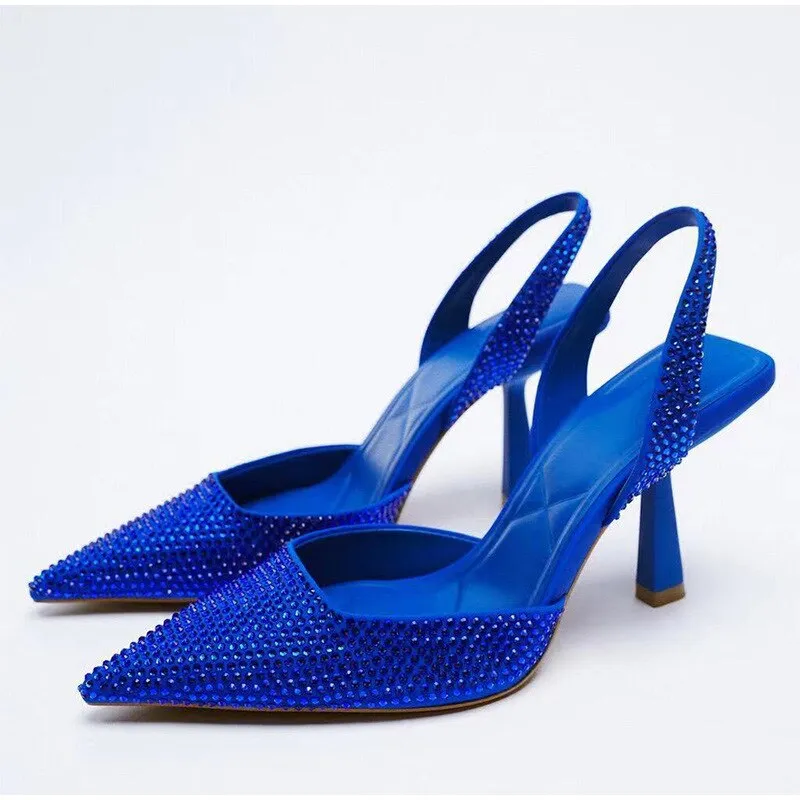 Pre Order:  Crystal Pointed Toe Slingback Stiletto Sandals