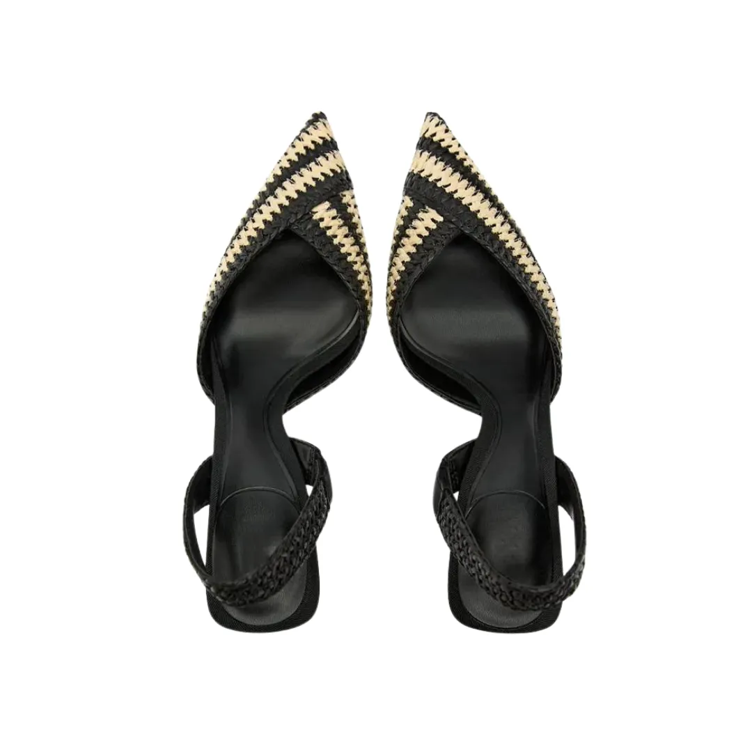 Pre Order:  Pointed Toe Braided Stitching Slingback Sandals