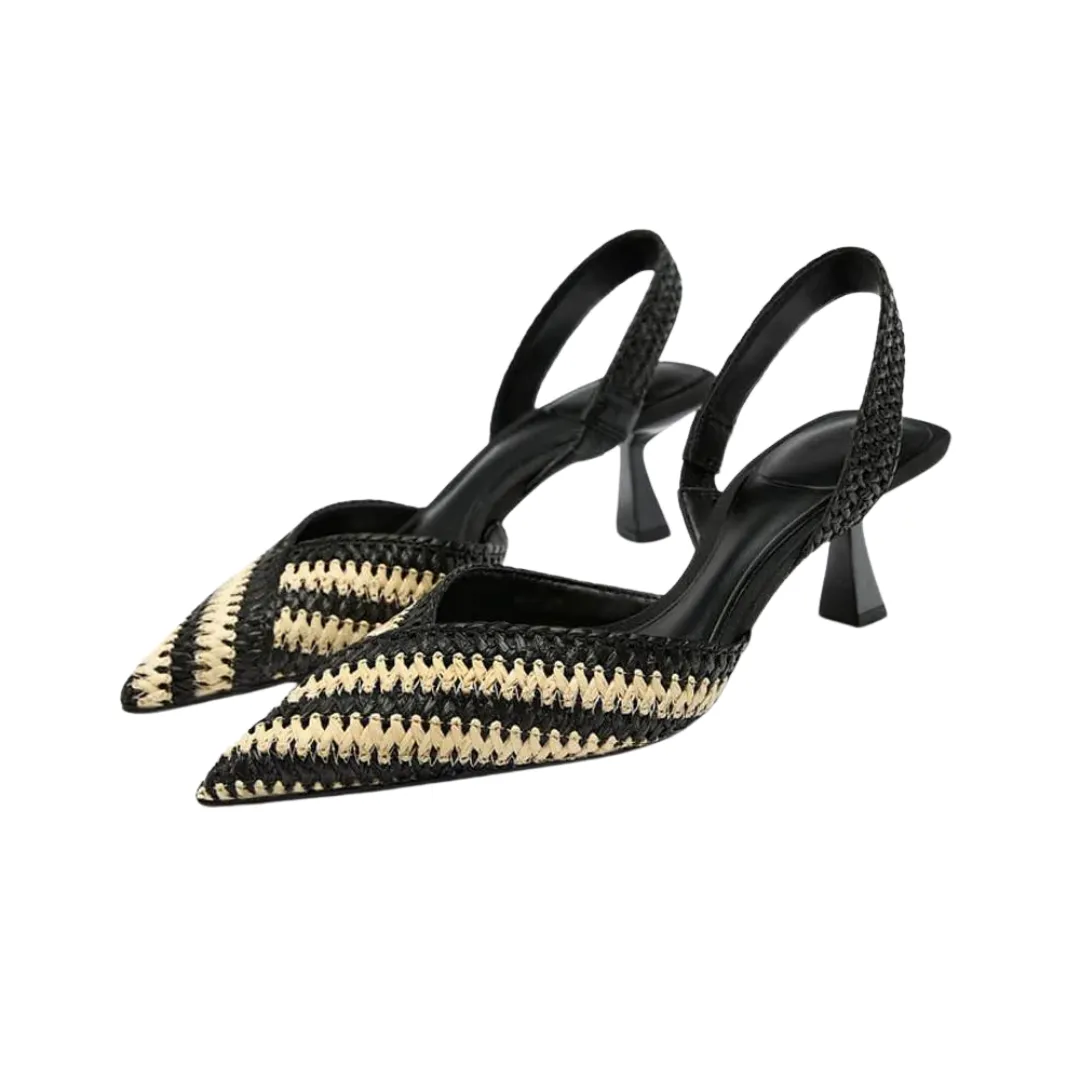 Pre Order:  Pointed Toe Braided Stitching Slingback Sandals