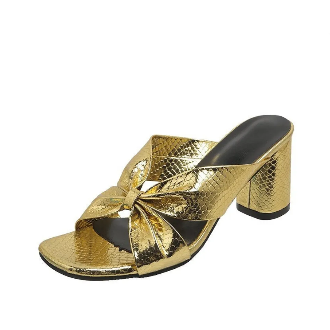 Pre Order:  Serpentine Cross Strap Chunky Heel Sandals