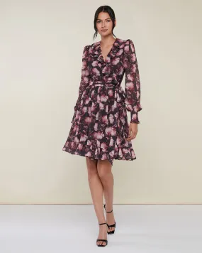 Printed Chiffon Wrap Mini Dress