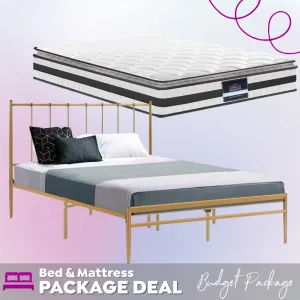 Queen Package | Amor Metal Bed Gold & Normay Pillow Top Mattress (Medium Firm)