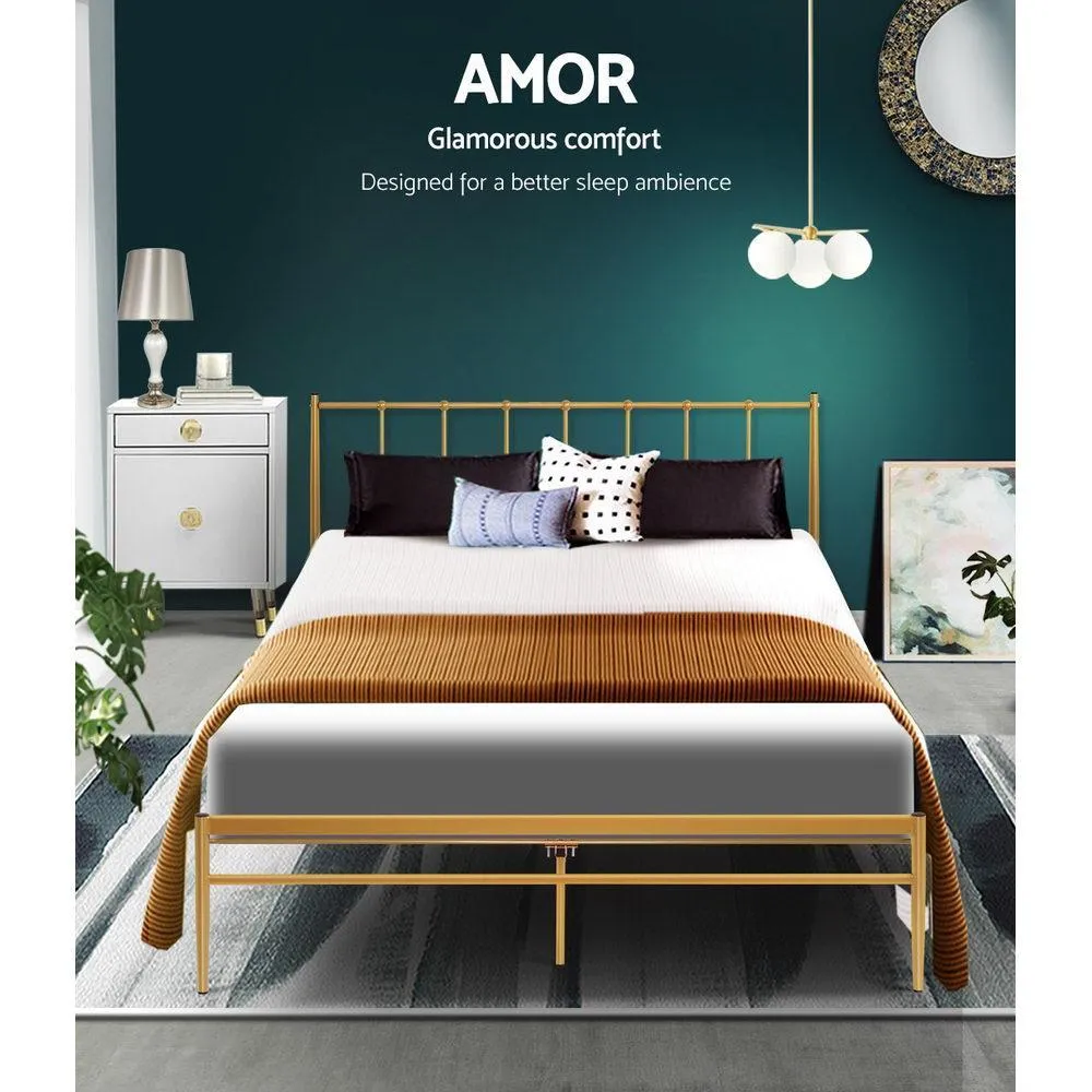 Queen Package | Amor Metal Bed Gold & Normay Pillow Top Mattress (Medium Firm)