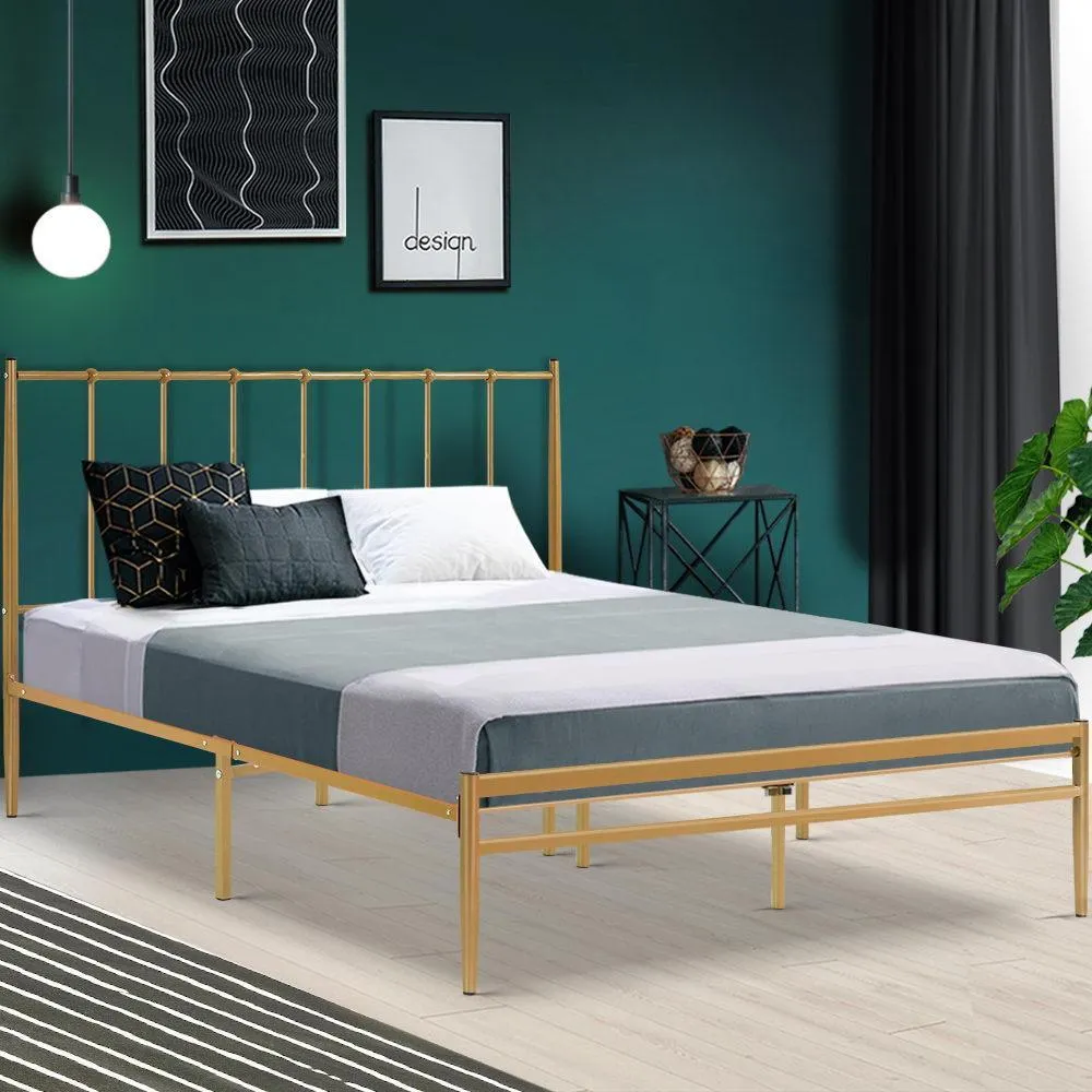 Queen Package | Amor Metal Bed Gold & Normay Pillow Top Mattress (Medium Firm)