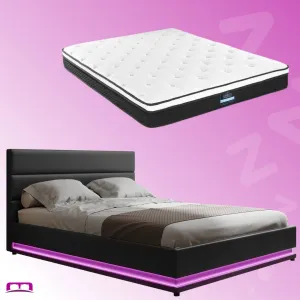 Queen Package | Henley LED Storage Bed Black & Bonita Euro Top Mattress (Medium Firm)