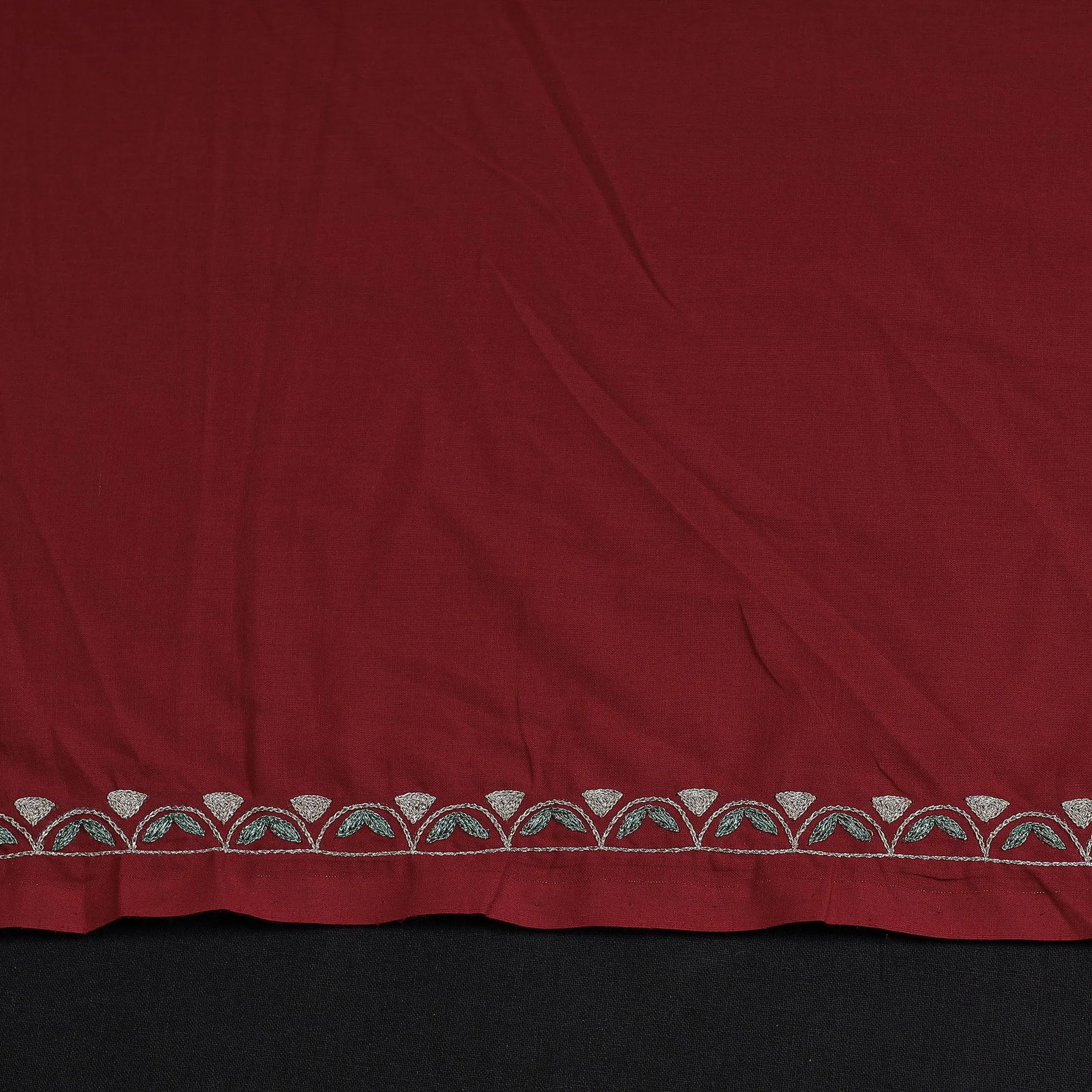 Red - Hand Embroidery Plain Cotton Kurta Material - 3 Meter