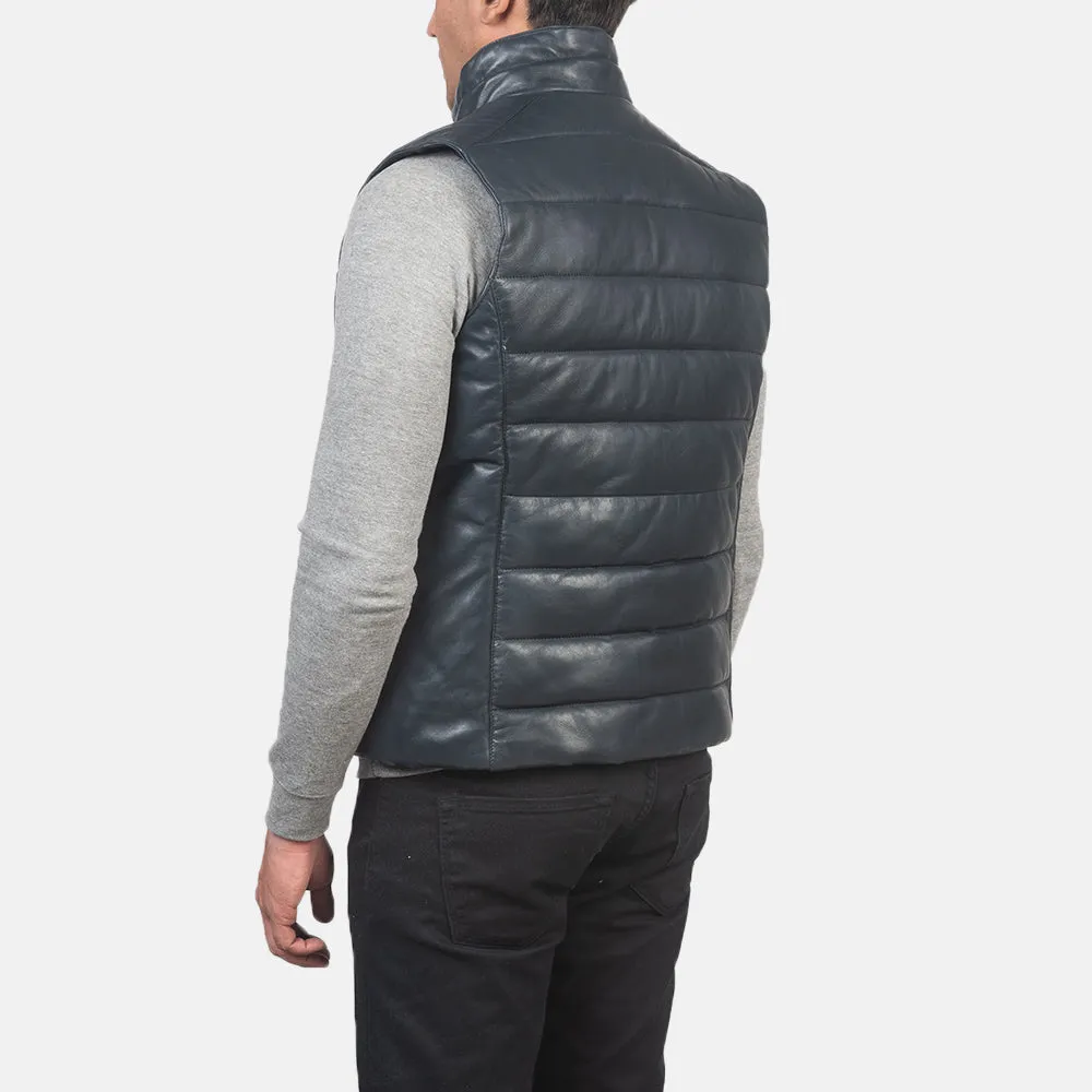 Reeves Blue Leather Puffer Vest