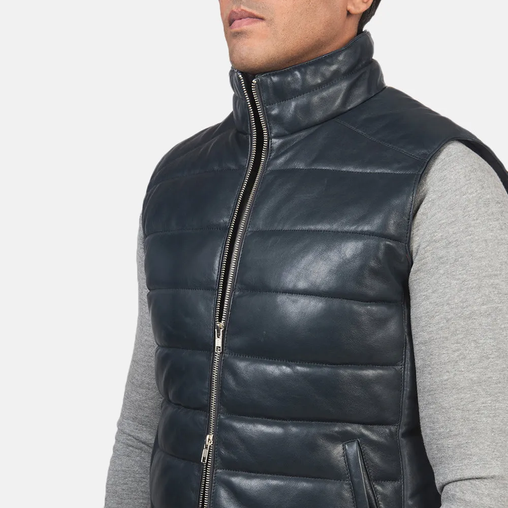 Reeves Blue Leather Puffer Vest