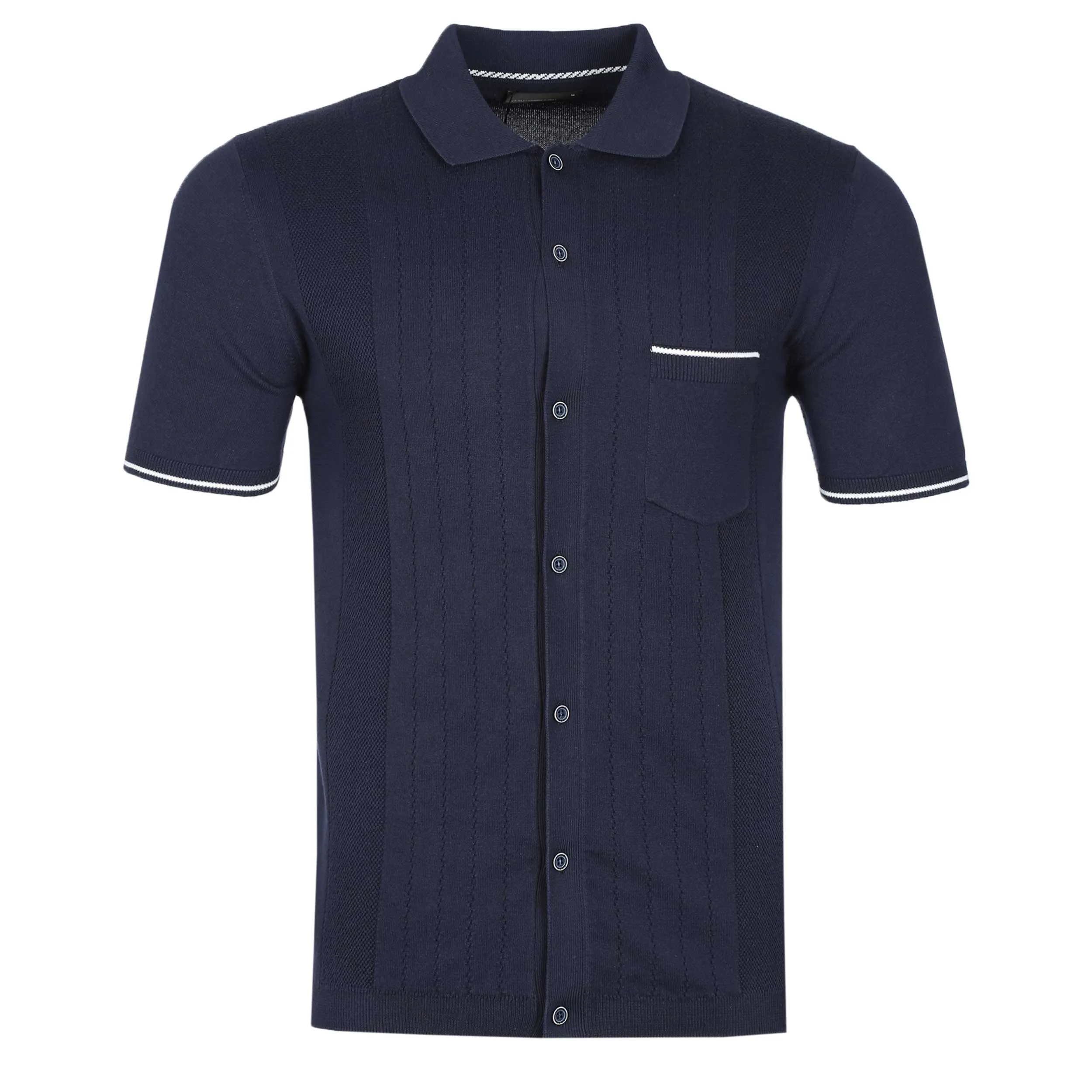 Remus Uomo Knitted Button Thru Polo Shirt in Navy