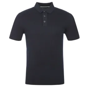 Remus Uomo Vertical Lines 3 button Knitted Polo Shirt in Navy