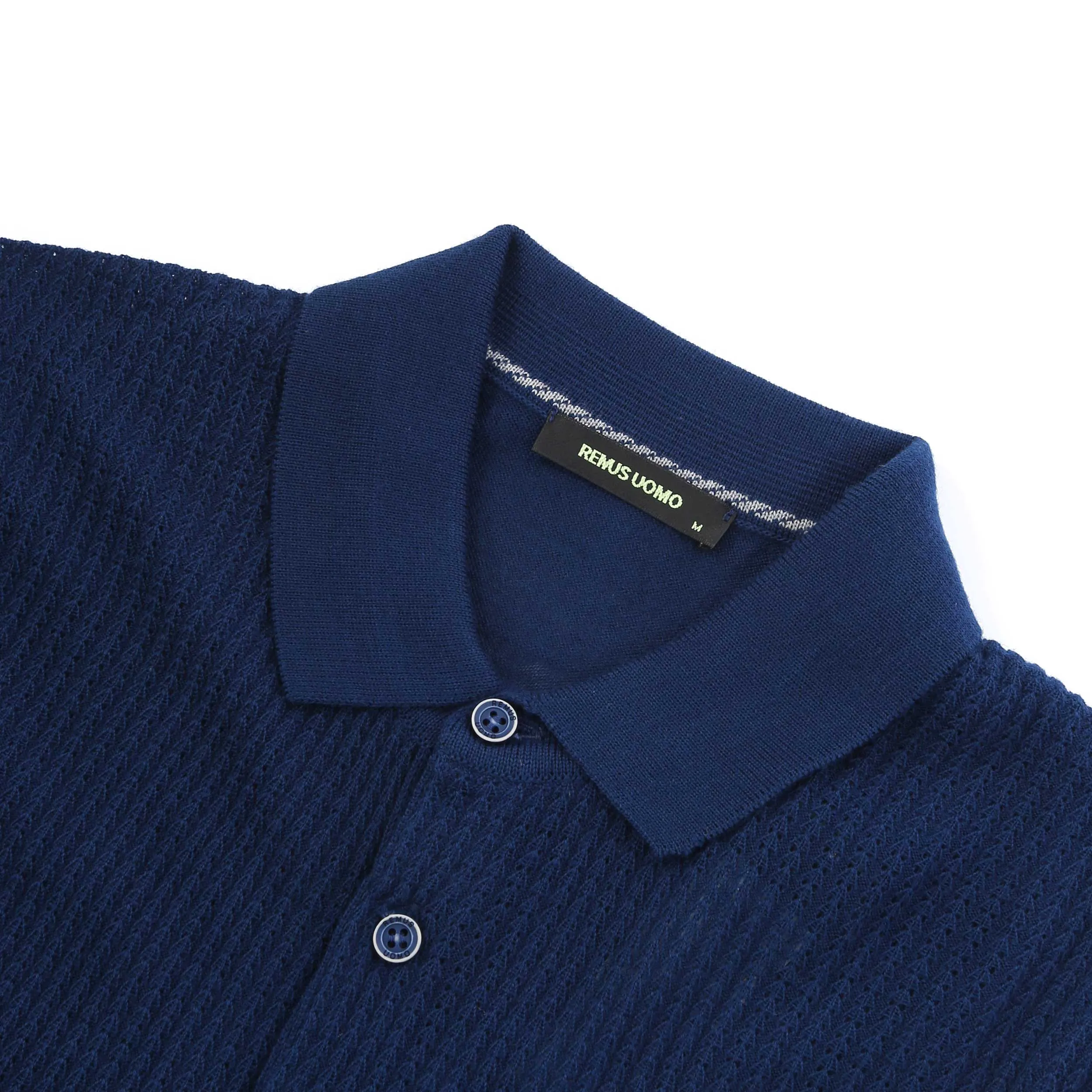 Remus Uomo Waffle Front Knitted Polo in Blue