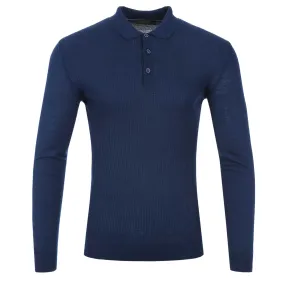 Remus Uomo Waffle Front Knitted Polo in Blue