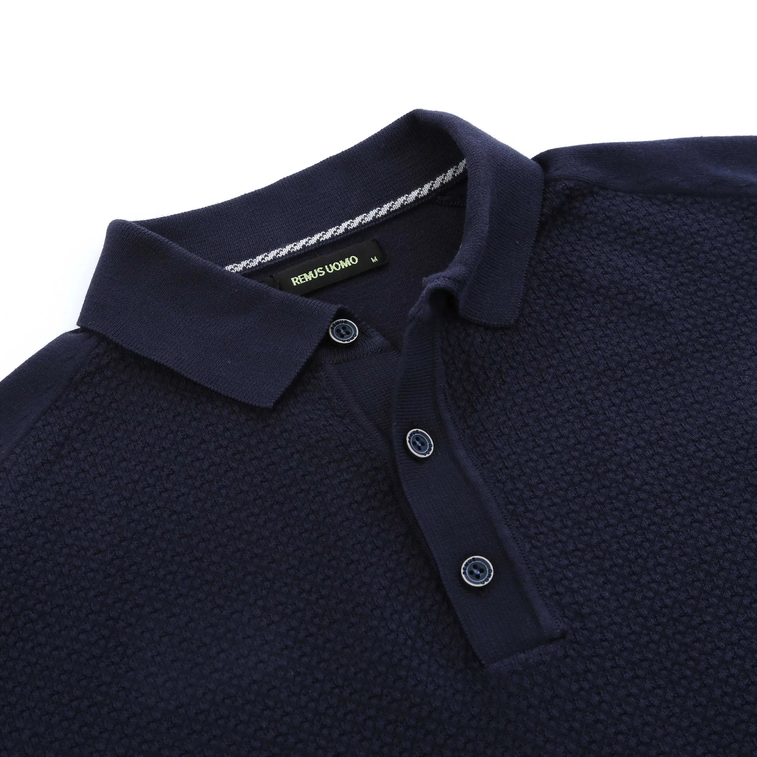 Remus Uomo Waffle Knitted Polo Shirt in Navy