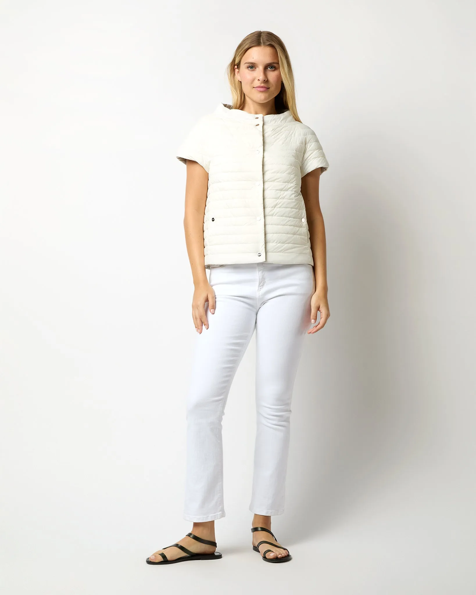 Reversible Cap-Sleeve Jacket in White/Pearl Grey