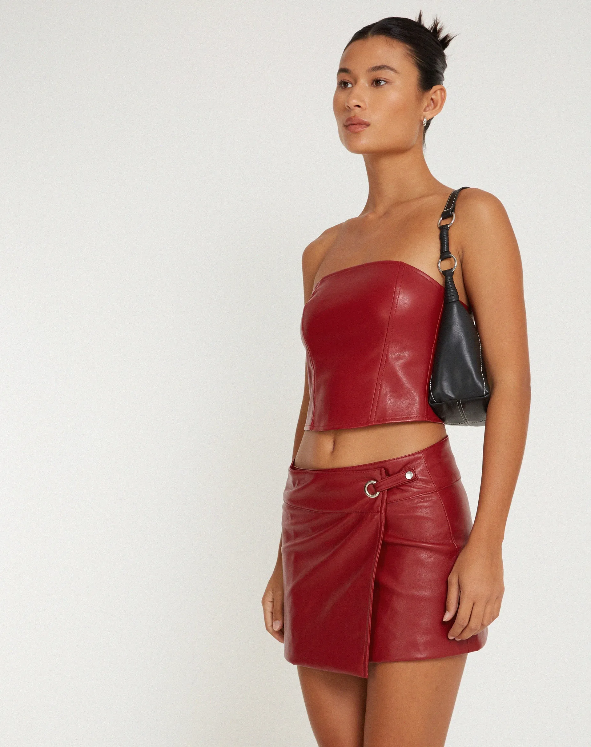 Rolo Mini Skirt in PU Blood Red