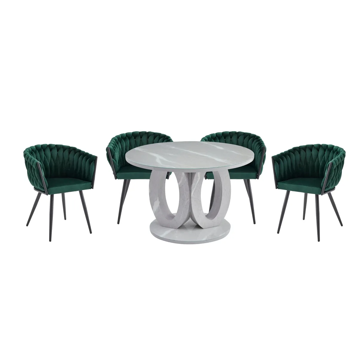 Round Glass & Faux Carrara Marble Dining Table - Seats 4, Modern Design