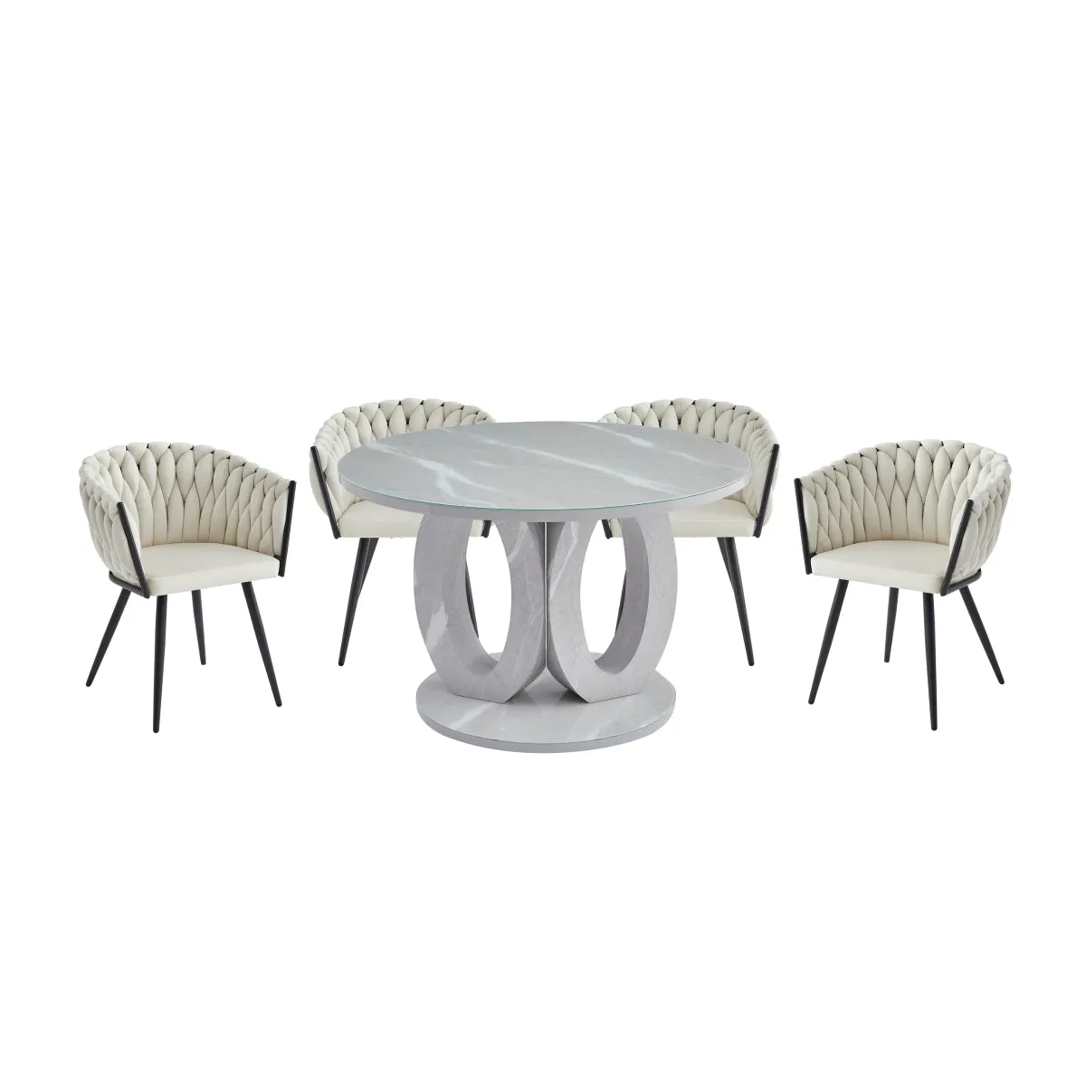 Round Glass & Faux Carrara Marble Dining Table - Seats 4, Modern Design