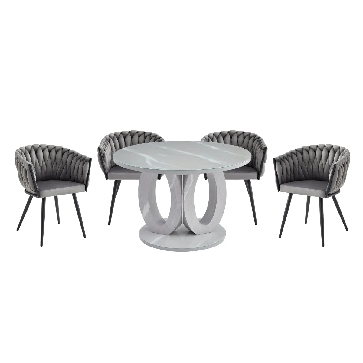 Round Glass & Faux Carrara Marble Dining Table - Seats 4, Modern Design