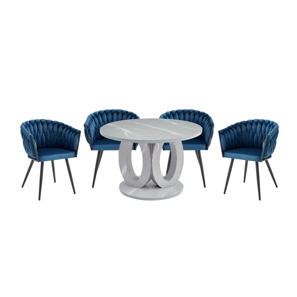 Round Glass & Faux Carrara Marble Dining Table - Seats 4, Modern Design