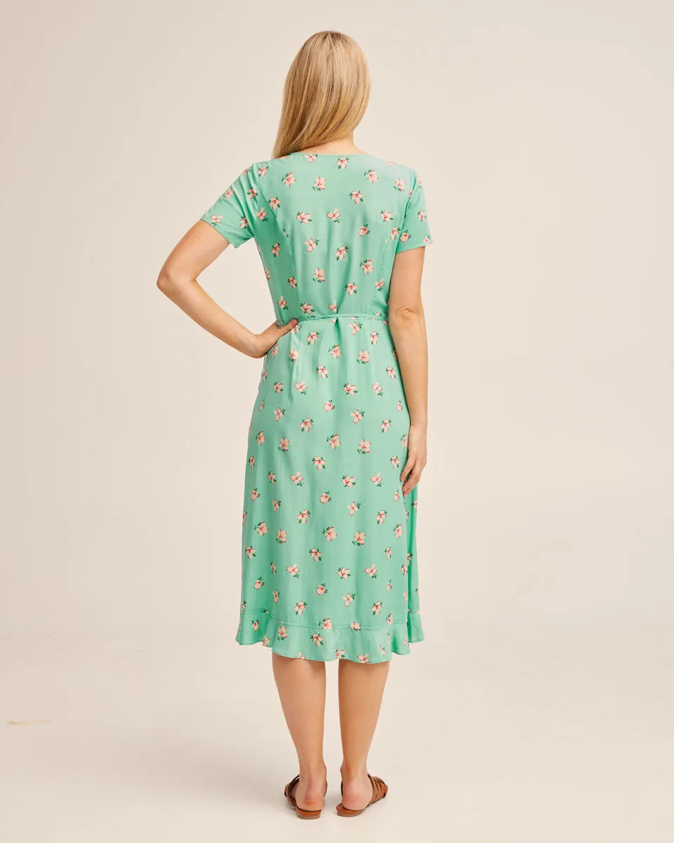 Ruffle Nursing Wrap Dress - Green Floral