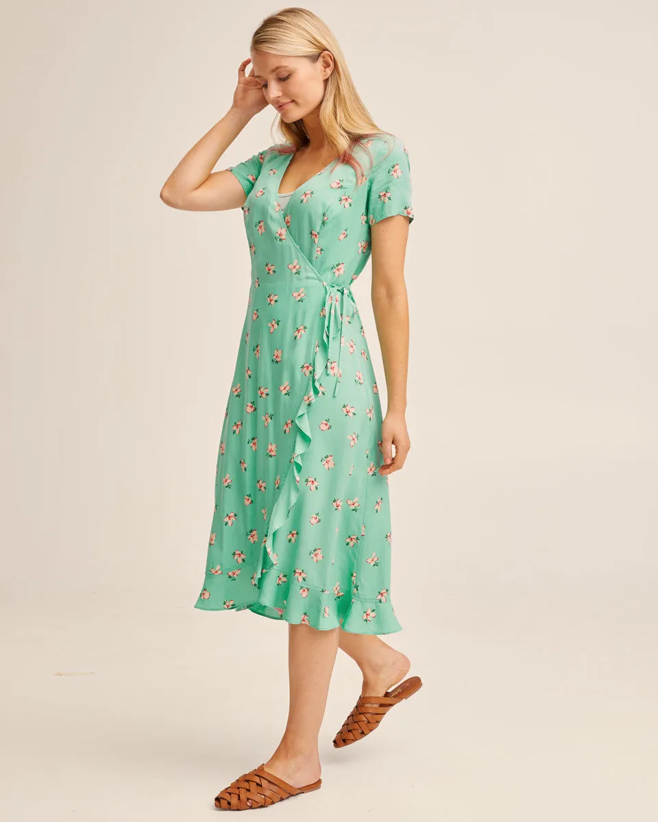 Ruffle Nursing Wrap Dress - Green Floral