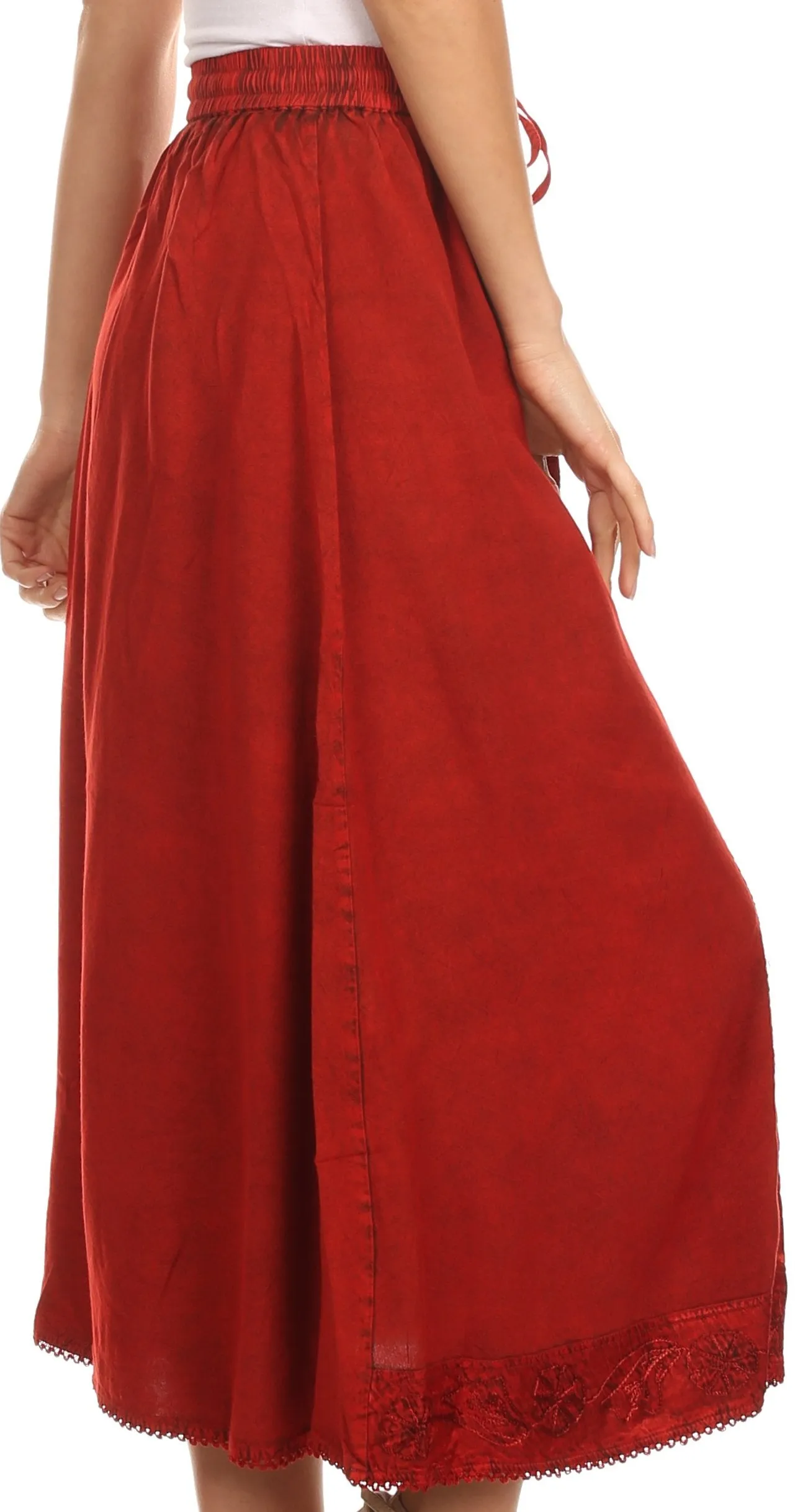 Sakkas Indra Thin Lightweight Summer Bohemian Skirt With Detailed Lace Embroidery