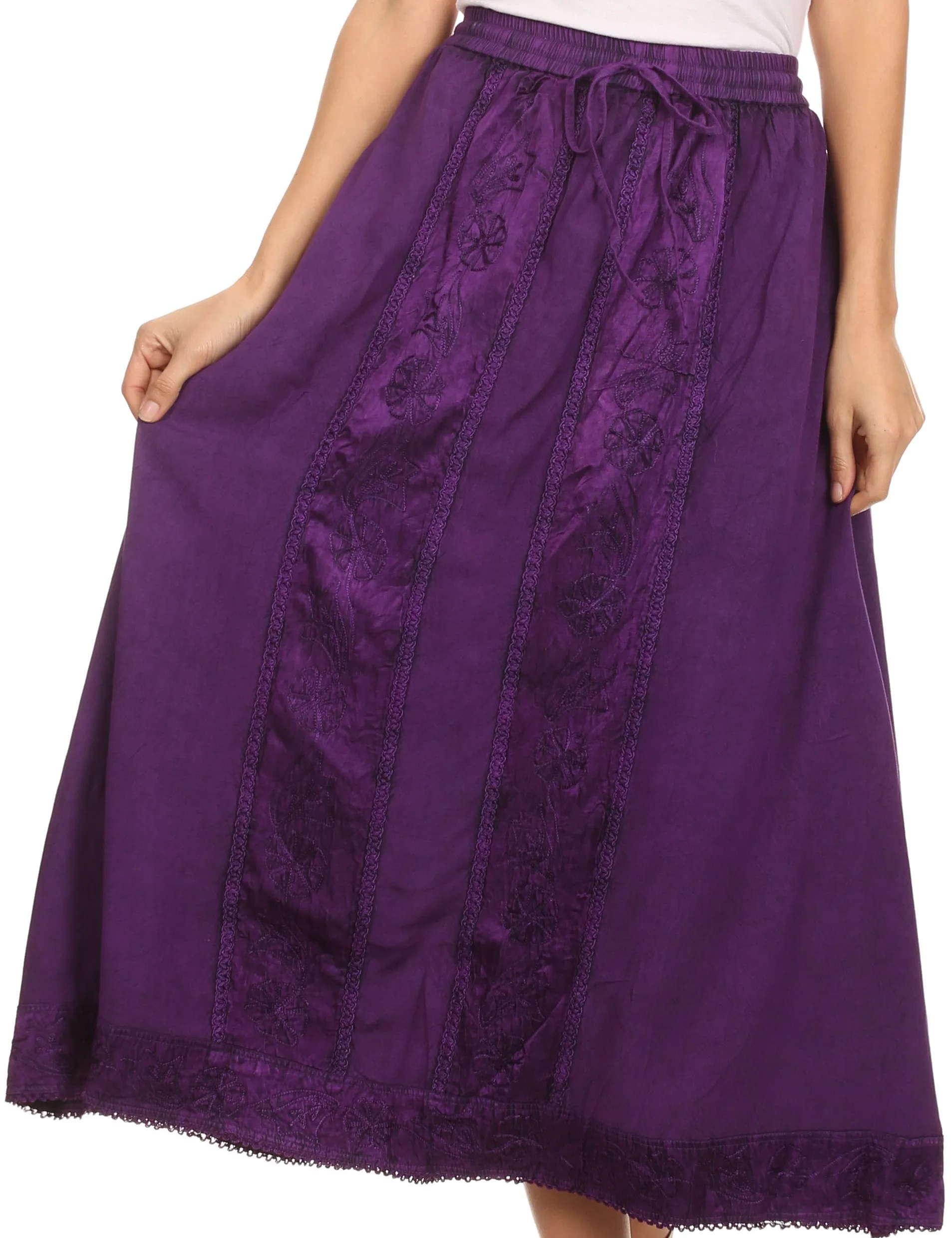 Sakkas Indra Thin Lightweight Summer Bohemian Skirt With Detailed Lace Embroidery